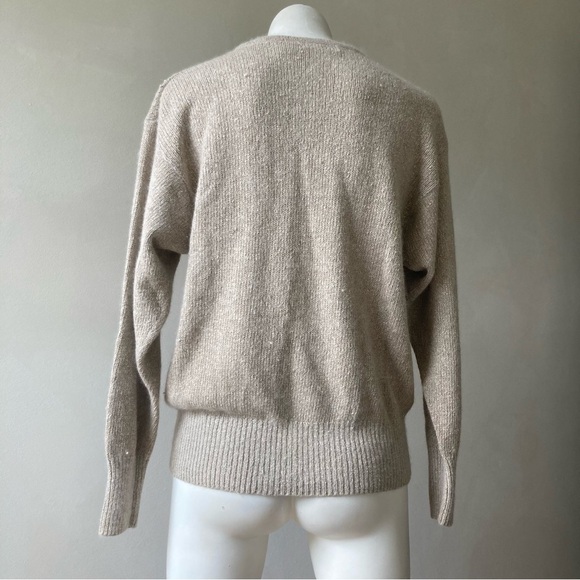 Cristina | Vintage Silk Blend Autumn Leaf Beaded Angora Embroidered Crew Sweater - Picture 4 of 8